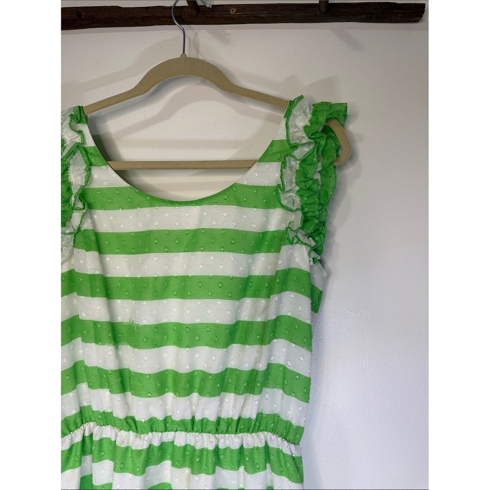 Lilly Pulitzer‎ Green and White Striped Ruffle Sleeve Mini Dress - Picture 2 of 6